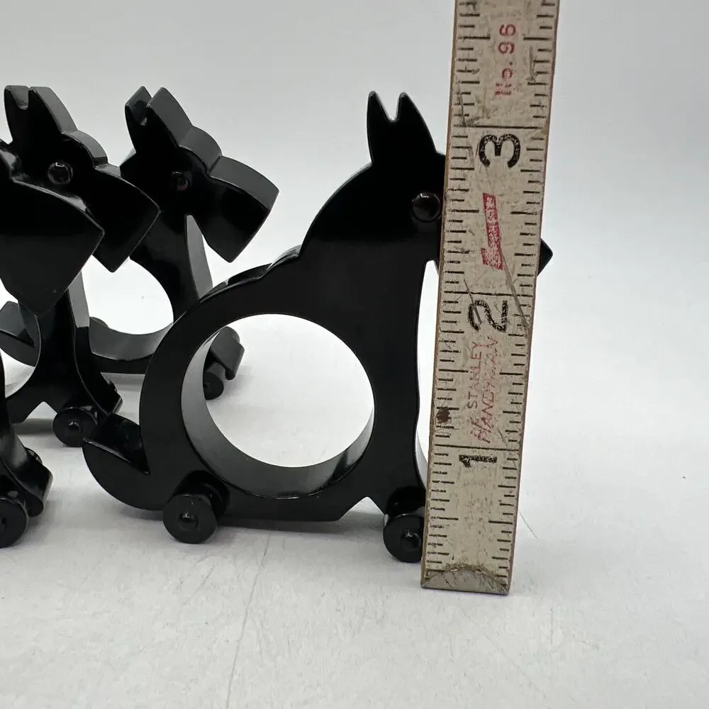 Set 4 Restoration Hardware Black Scottie Dog Napkin Ring Holders Red Eyes Wheels
